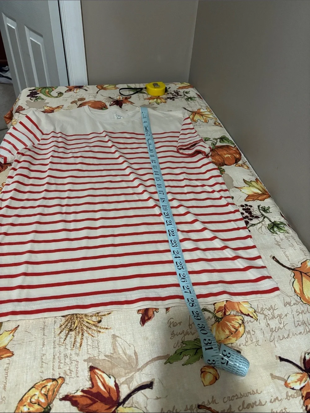 J. Crew Cream Tee with Red Horizontal Stripes